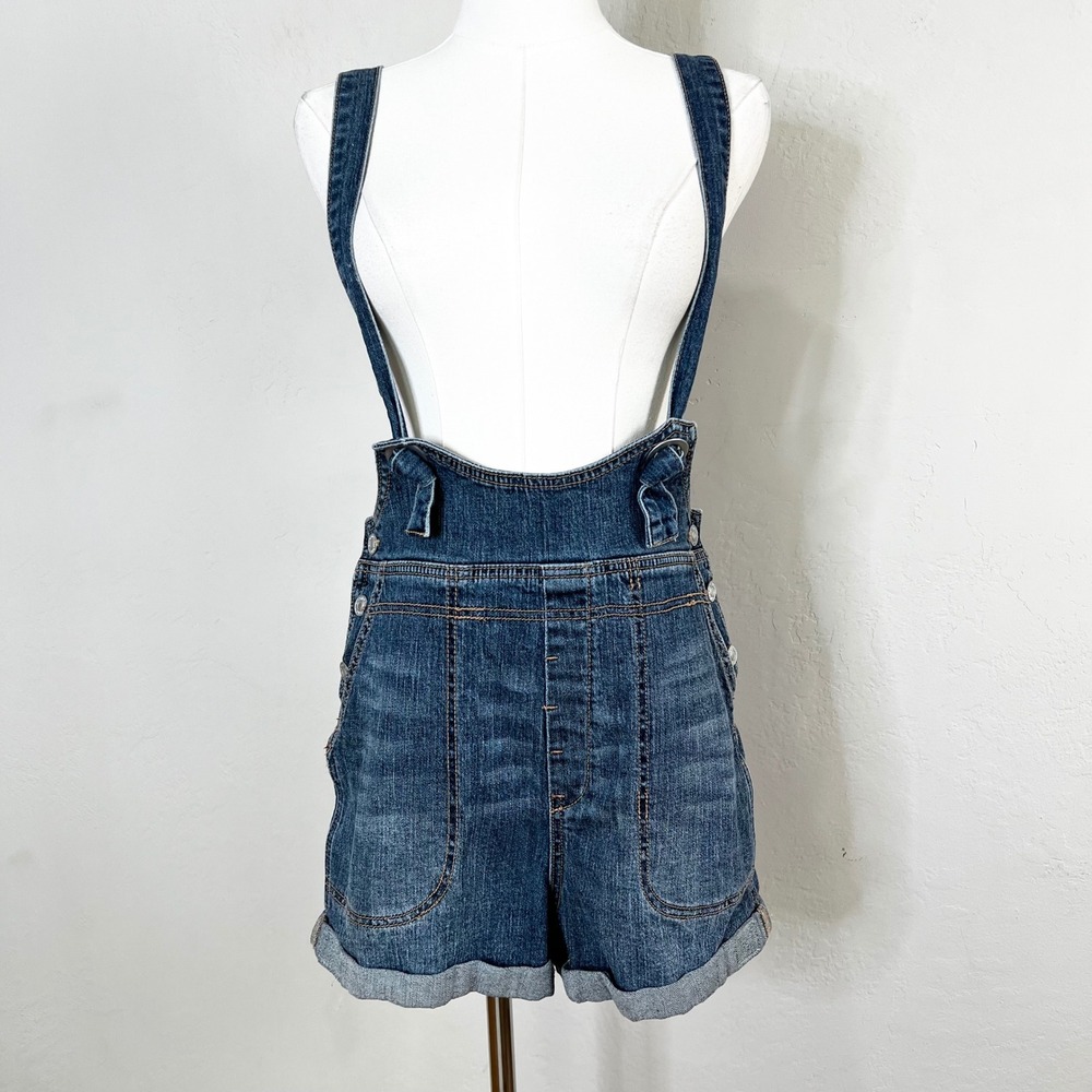 PILCRO Anthropologie Denim Overalls Shorts Medium‎ Wash Jumper Suspender Size 27